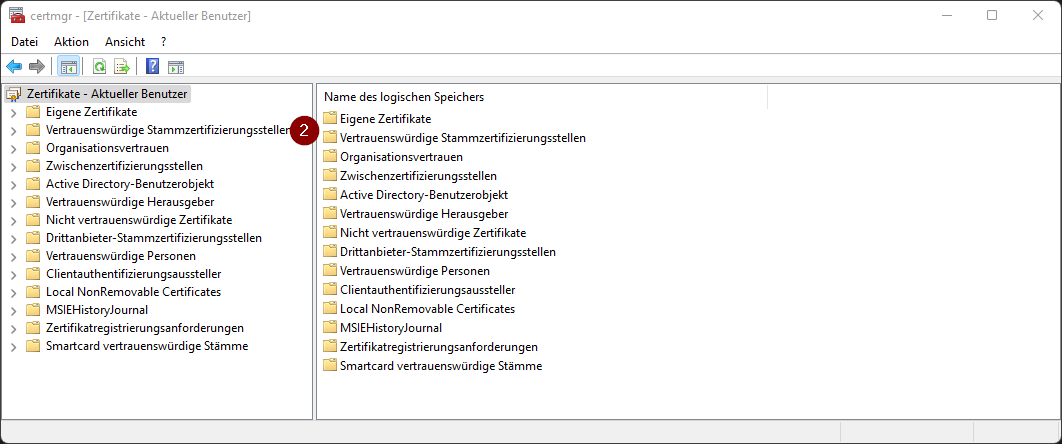 Windows Stammzertifizierungsstelle hinzufügen - Schritt 2